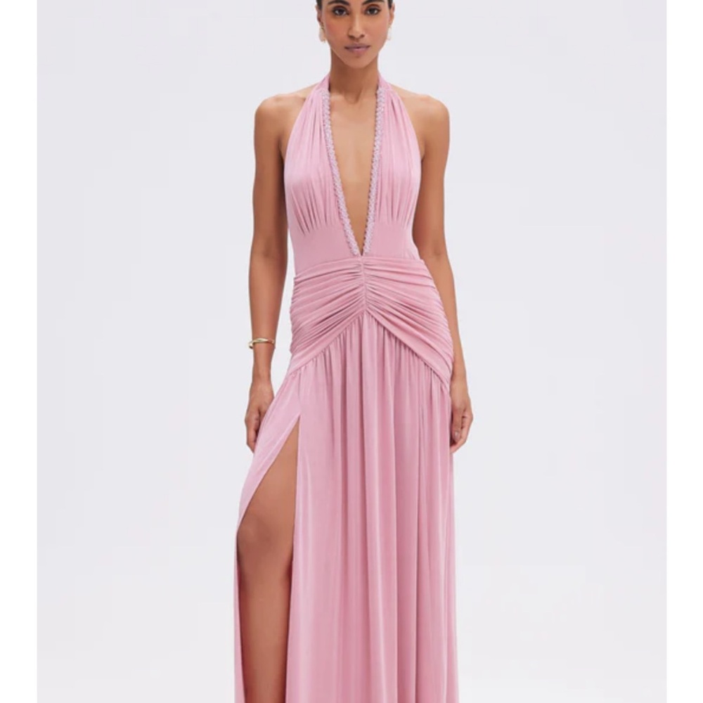 Elegant Pink Halter Maxi Dress
